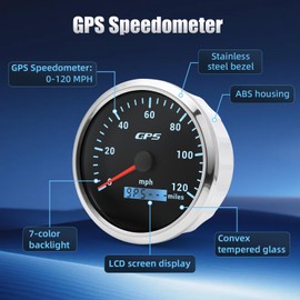 ARTILAURA 110mm 4-3/8" GPS Speedometer Boat 120 MPH Speedometer Gauge 7 Color Waterproof 9-32V for Marine AUTO Car Motorcycle Truck (Black and Silver)