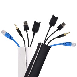 conecto Neoprene cable conduit with Velcro fastener, universal cable duct, cable management, cable organiser, cable guide, black/white, 3.0 m