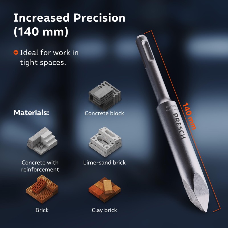 Presch SDS-Plus Pointed Chisel - Extremely Robust, Durable tip -