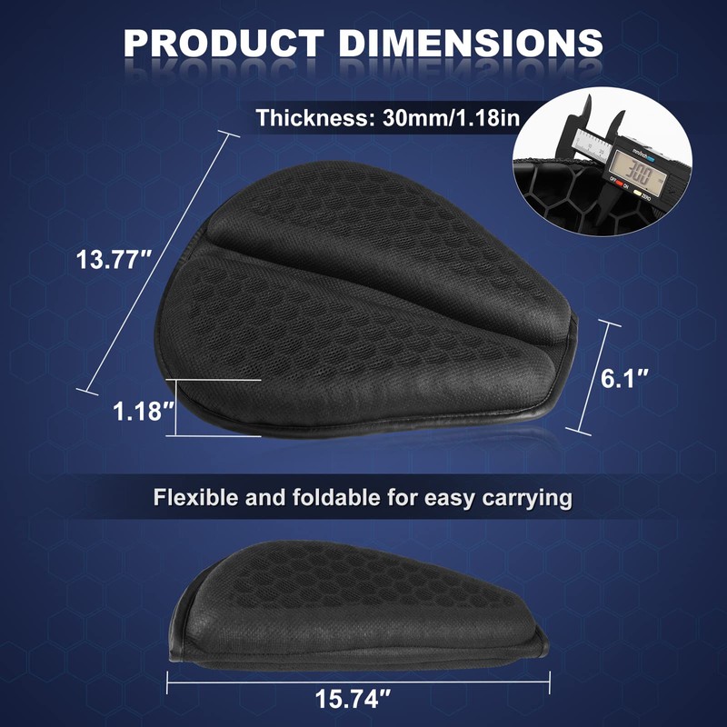 SKYJDM Foldable Motorcycle Gel Seat Cushion, Large 3D-Honeycomb Structure Shock