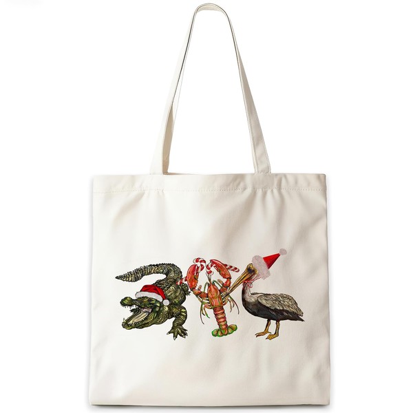CosxHabitat Coastal Animal Christmas Tote Bag, Beach Alligator Pelican Lobster