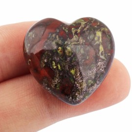 Shanxing Set of 4 25mm Natural Dragon Blood Stone Jasper Mini Heart Crystal Stones, Polished Bloodstone Crystal Puff Pack Love Heart Stone Gift Reiki Crystal Chakra Small Healing Pocket Worry Stone