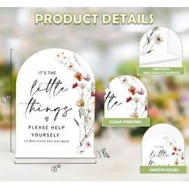 Boho Floral Wedding Bathroom Basket Sign, 6 x 8 Inch White Arch Acrylic Wedding Sign with Holder, Wedding Sign for Ceremony and Reception, Wedding Decoration, Wedding Supplies - BX09