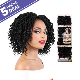 MULTI PACK DEALS! Motown Tress Synthetic Hair Crochet Braid 4X Curly Goddess Locs 9" (CCG.9M) (5-PACK, 1B)
