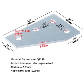 4 Pcs 4 Hole Corner Gusset Plate Fit for 1/2" Bolt in 1-5/8" Strut Channel, Flat Plate Fitting Brackets, Thickness 5.7mm, 5-1/4"L x 3-1/2"W