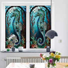 WBQMUNY Window Privacy Film Stained Glass Window Clings,Decorative Static Cling Bathroom Frosted Decals Sun Heat Blocking Stickers for Home Door Room Covering 17.7" x 39.5" (BH127)