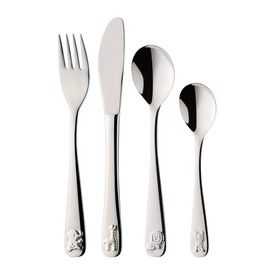 PW Paul Wirths Zoo Children's Cutlery Set for Children from 3 Years, Stainless Steel and Polished, Dishwasher Safe, Cutlery Set 4 Pieces, with Gift Case, Silver