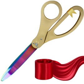 NEW Ribbon Cutting Grand Opening Kit - 25 Inch Gold Shears for Grand Opening with Rainbow Blades and Red Satin Ribbon for Inauguration Ceremonies & Special Events