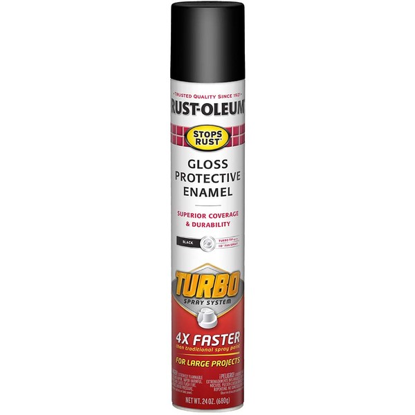 Rust-Oleum 334128 Stops Rust Turbo Spray Paint, 24 oz, Gloss Black