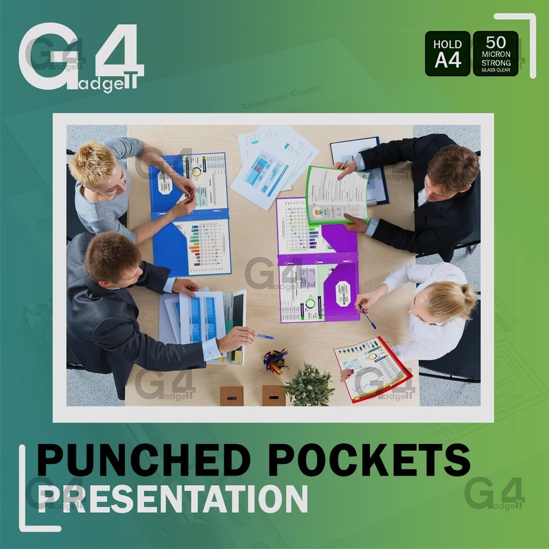 G4GADGET Pack of 50 A4 Clear Plastic Punch Punched Pockets