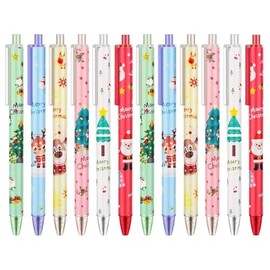 12Pcs Christmas Black Gel Ink Rollerball Retractable Ballpoint Pens for Kids Adults School Rewards Students Office Supplies Xmas Christmas Stationary Sets Novelty Pens Party Gift Bag Stocking Fillers
