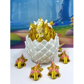 5pcs 3D Printed Axolotl Dragon and Egg, Articulated Gold Mini Axolotl, Tiny Mini Animal Gift Idea, Birthday Party Decorations, D042-GOLD-WGE