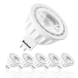 Boxlood MR16 LED Light Bulb Non Dimmable, 90% Energy Saving, 6000K Cool White (Daylight), 40 Degree, AC/DC 12V, 5 Watts, 50W Halogen Bulb Equivalent, GU5.3 Base, 6Pack