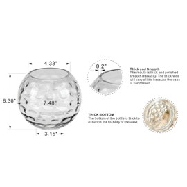 7.5" Dia Handmade Sturdy Dimpled Bubble Bowl Glass Vases, Bubble Planter Terrarium, Bud Vase, Fish Bowl Hurricane, Globe Flower Vase, Hurricane Candle Holder (7.5"x6.3", Bowl)