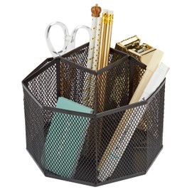 Annova Mesh Desk Organizer Rotate with 5 Compartments Spinning Tidy Candy/Pen Holder Office, Art Supply, Storage, Classroom, Home (Black)