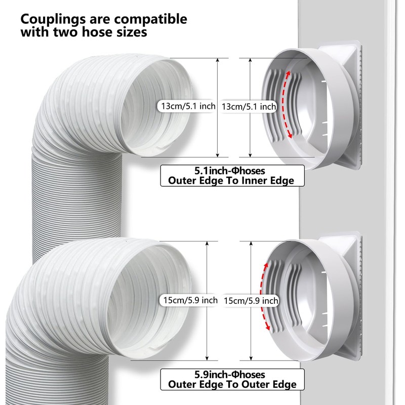 95"Sliding Door AC Vent Kit with Φ 5.1"Extendable Hose Screen