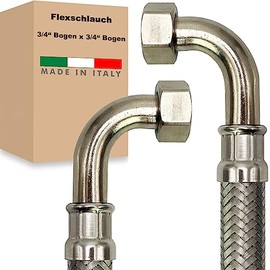 Flexible Hose Nut Bend x Union Bend Stainless Steel Reinforced Hose Connection Hose Sanitary Tap Hose Domestic Waterworks Made in Italy (3/8 Inch x 3/8 Inch - 300 mm)