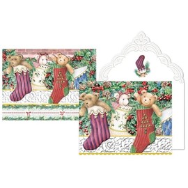 Set of 3 - Christmas Holiday Stockings Portfolio Boxed Note Cards by Carol Wilson. 10 embossed 4x5 Die-Cut Notecards and Matching Envelopes in Decorative Gift Box with Magnetic Flap. NCPX2604