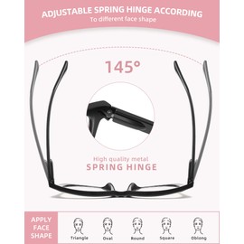 LADEESSE Readers for Women Oprah Style 3 Pack Square Oversized Reading Glasses with Spring Hinge Blue Light Blocking Ladies（Black+Pink Leopard+Black pink,1.50）