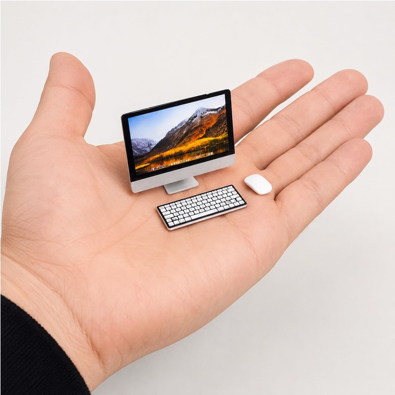 1:12 Scale Miniature Desktop Computer Set, Mini Monitor with Keyboard
