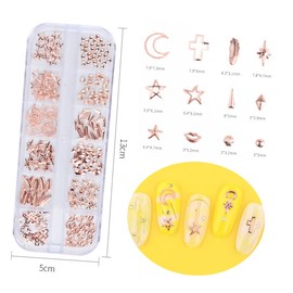 Mikinona Nail Charms Rivet Decor Metal Accessory Set for Manicure Rose Gold Nail Art Ornaments 4 Styles Box