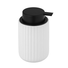 WENKO Belluno Liquid Soap Dispenser, Refillable Ceramic Soap Dispenser with Modern Groove Structure Soft Touch, Matt White/Black, Diameter 8 x 13.5 cm, 300 ml