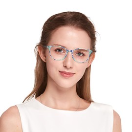 ELFOR Reading Glasses For Women Blue Light Blocking Glasses With Spring Hinge Round Floral Pattern Print Anti Glare Blue +4.00