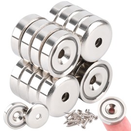 MIN CI Pack of 18 Neodymium Magnets Extra Strong, 6 kg (13 lbs) Magnets for Screwing 16 mm Round Magnet with Hole Flat Magnet with Thread Magnet for Screwing On