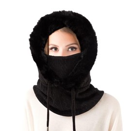 Fluffy Balaclava Winter Hat,Wind-Resistant Winter Face Mask,Fleece Ski Mask for Women Men,Warm Face Cover Scarf Neck Warmer (Black)