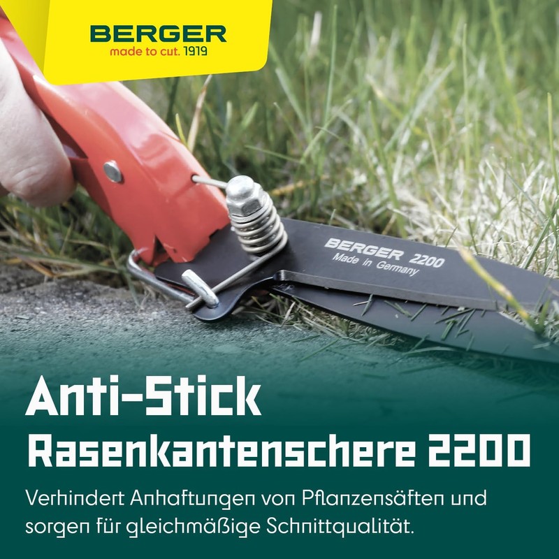 BERGER Commercial Grade Grass Shears, Self-Sharpening Steel Blades with Anti-Stick