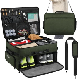 Extra Large Golf Trunk Organizer, Golf Gifts for Men Golfers, 20"x 14"x 10" 2 Layer Golf Trunk Organizer for Car, Water-resistant with Ventilated Compartment for 2 Pair Shoes and More Golf Accessories