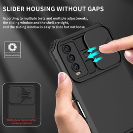 Vokuha Case for vivo Y20 Case, vivo Y20i/vivo Y12A/Y20S/vivo Y12S V2029 Case with Slide Camera Lens Kickstand Military-Grade Bumpers Armor Shockproof Protective Cover for vivo Y20 Black