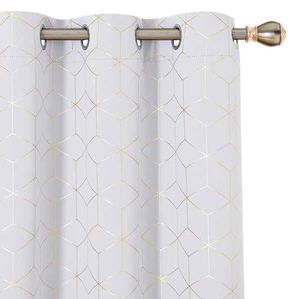 Deconovo Grommet Blackout Curtains with Gold Diamond Foil Print, Greyish