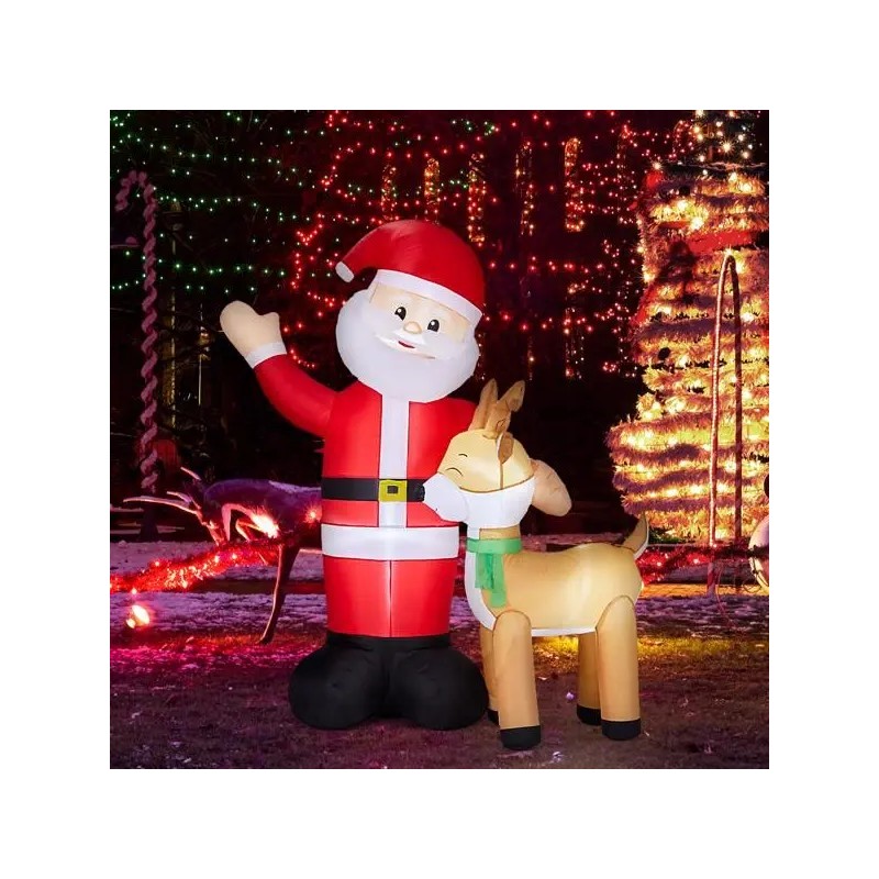 6.3FT Lighted Christmas LED Inflatable Decoration Funny Santa Reindeer Yard