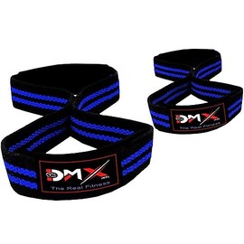 DMX INTL Figure 8 Lifting Straps Premium Quality Neoprene Padded Wrist Support Bar Strap Ideal for Deadlifting, Squat, Heavy Weightlifting, Shrugs (Black & Blue)