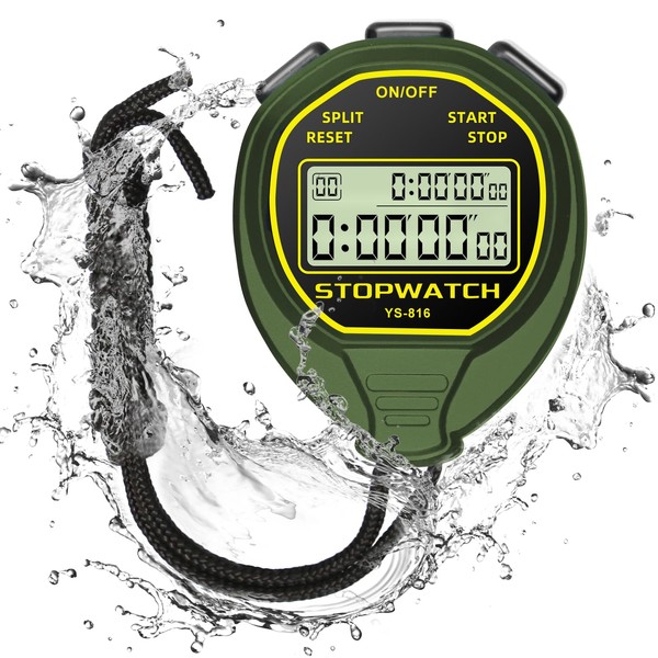 LIGHIGH Waterproof Stopwatch Timer, 30 Rounds Split Memory, Large Display,