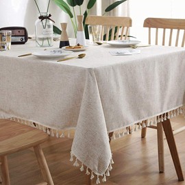meioro Tablecloth Rectangle Linen Fabric Table Clothes 47 x 63 Inch - Dining Room Table Cover, Tassels Table Cloth - Easy Care, Farmhouse Kitchen Tablecloth Indoor Outdoor, All Season