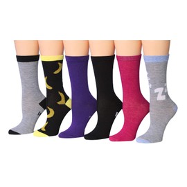Tipi Toe Women's 6-Pairs Colorful Funky Patterned Crew Dress Socks, Colored Patterned Statements, 5-9