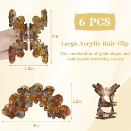 6 Pack Flower Hair Claw Clips 4 Inch Large Claw Clips for Women Big Cute Dasiy Hair Clips Tortoise Shell Leopard Print Non-Slip Hair Clips for Thick Hair Accessories for Women Girls