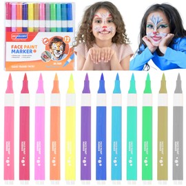 Marte Vanci Face Paint Marker 12 Color Washable Body Paint Markers Temporary Tattoo Marker for Skin Water-Based Acrylic Paint Pens Brush Tip Art Pen for Body Paint Nail Ceramic Glass