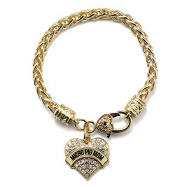 Inspired Silver - Micro Pig Mom - Gold Braided Bracelet for Women - Pave Heart Charm Bracelet Jewelry Gift with Cubic Zirconia - Women's Charm Bracelet with Lobster Claw Clasp