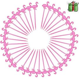 300 Pack Plastic Pink Flamingo Picks Cocktail Picks Appetizer Picks Plastic Drink Picks for Tropical Party Decoration and Supplies