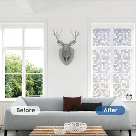 rabbitgoo Window Privacy Film 3D Decorative Stained Glass Window Film Non-Adhesive Removable Window Sticker Static Cling Window Vinyl UV Blocking Window Tint for Home, Mosaic 35.4 x 78.7 inches