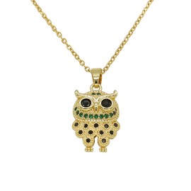 Sonateomber Gold Owl Pendant Necklace for Women - Cute Dainty Green Black CZ Cubic Zirconia Rhinestone Bird Pendant Jewelry for Teacher Graduation Valentines Gift