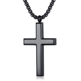 REVEMCN Simple Men’s Stainless Steel Cross Pendant Chain Necklace for Men Women, 20-24 Inches Chain (24, Black Tone - Rolo Cable Chain)