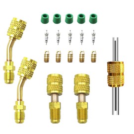 R410a Mini Split Adapters, Charging Vacuum Port Connector with 5/16" Female to 1/4" Male for HVAC Refrigerant System, R410A Adapter Kit with Valve Core Remover, 5 r134a Hose Gaskets & Valve Cores