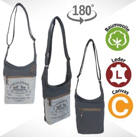 Sunsa Women's Shoulder Bag Canvas & Leather Hobo Bag Vintage Retro Style Crossbody Bag with Lots of Zip Compartments Small Crossover Gift Ideas for Women, Black Grey