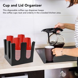 Disposable Paper Cup Dispenser,Paper Cup and Lid Holder,Square 4 Grids Disposable Coffee Cup Dispenser Organizer Plastic Cup and Lid Organizer for Offices