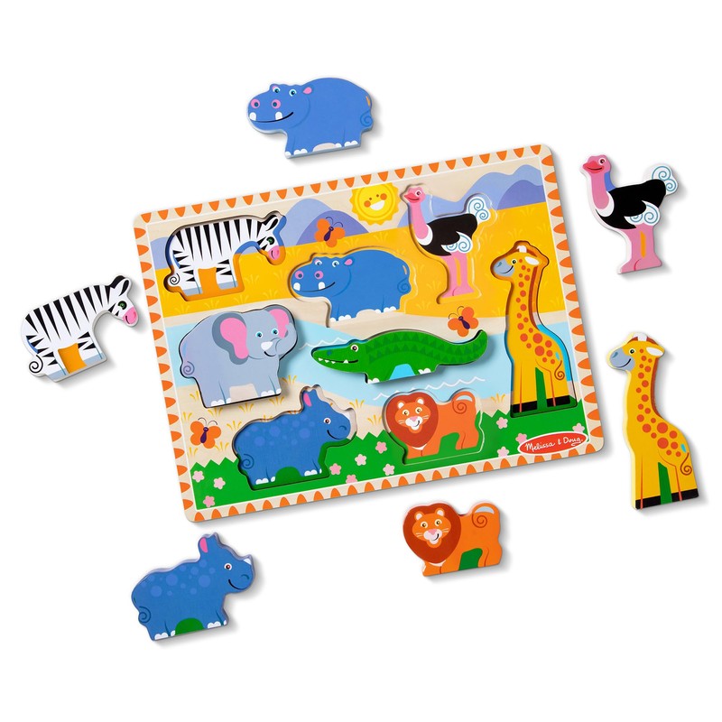 Melissa & Doug Safari Wooden Chunky Puzzle (8 pcs), Educational