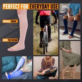 Doc Miller Open Toe Compression Socks, 30-40 mmHg, Toeless, Support Circulation, Shin Splints, Calf Recovery, Varicose, Knee High, Medical Grade, Skin/Nude Socks, 5X-Large Size for Men & Women, Pair